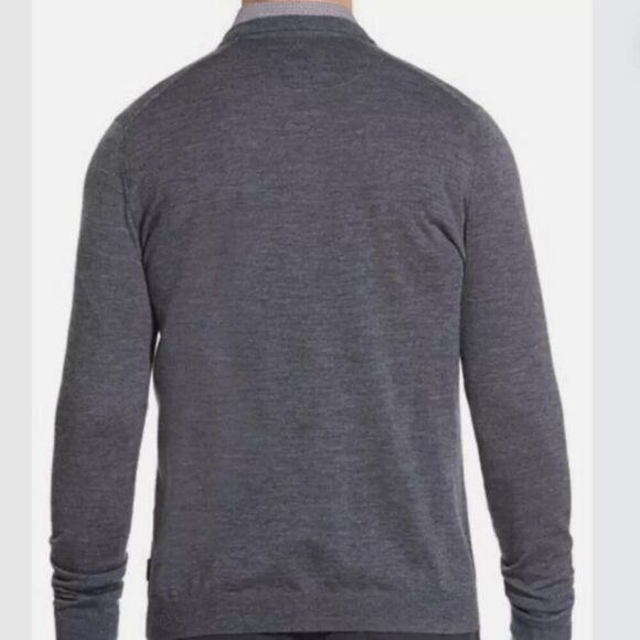 Ted Baker Batatak 100% Merino Wool Slim Fit Gray Sweater V-neck sz 6 Fits L - Picture 2 of 8
